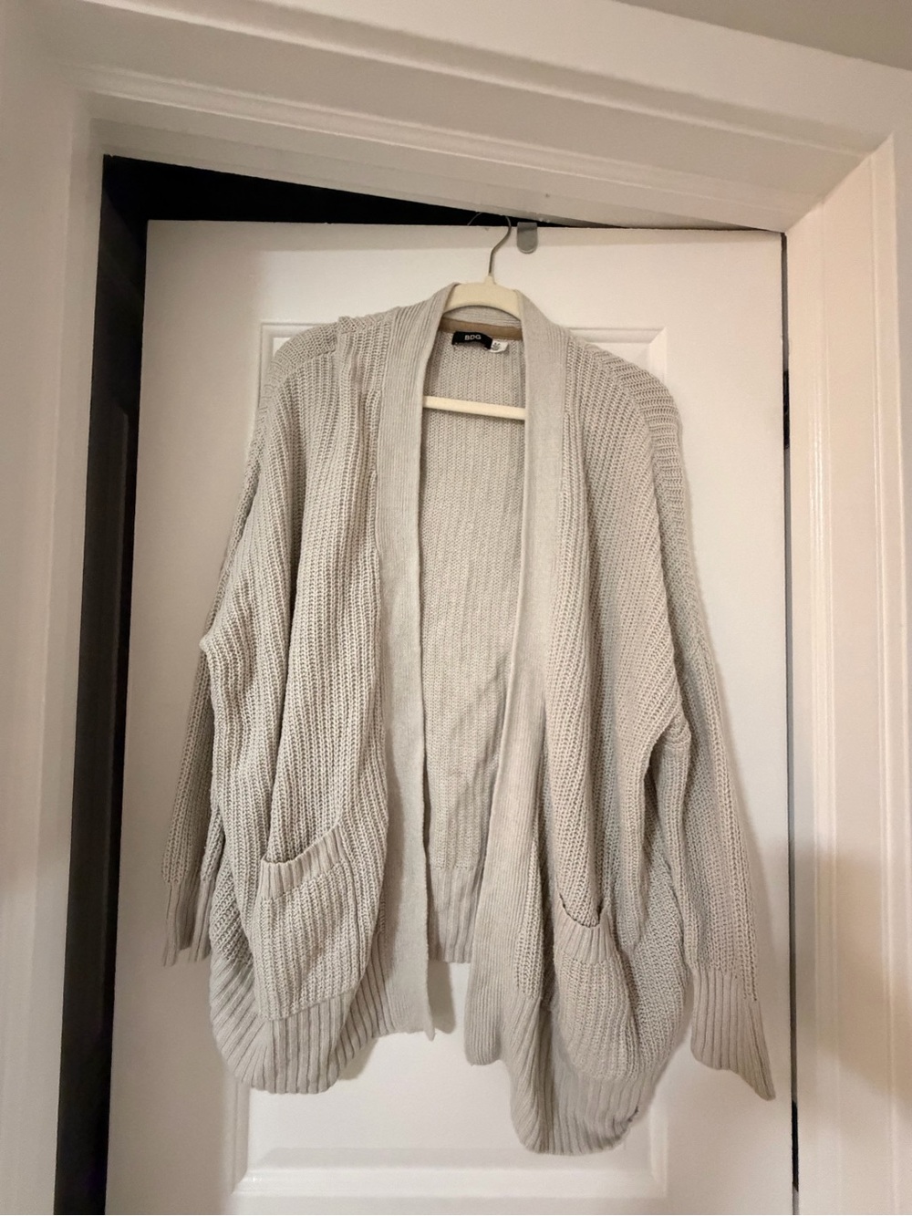 BDG Light Gray Open-Front Knit Cardigan